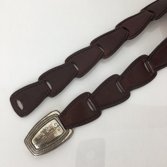 Vintage Brighton Brown Woven Leather Belt .925 Silver Plated Buckle Women’s Sz S main image 10